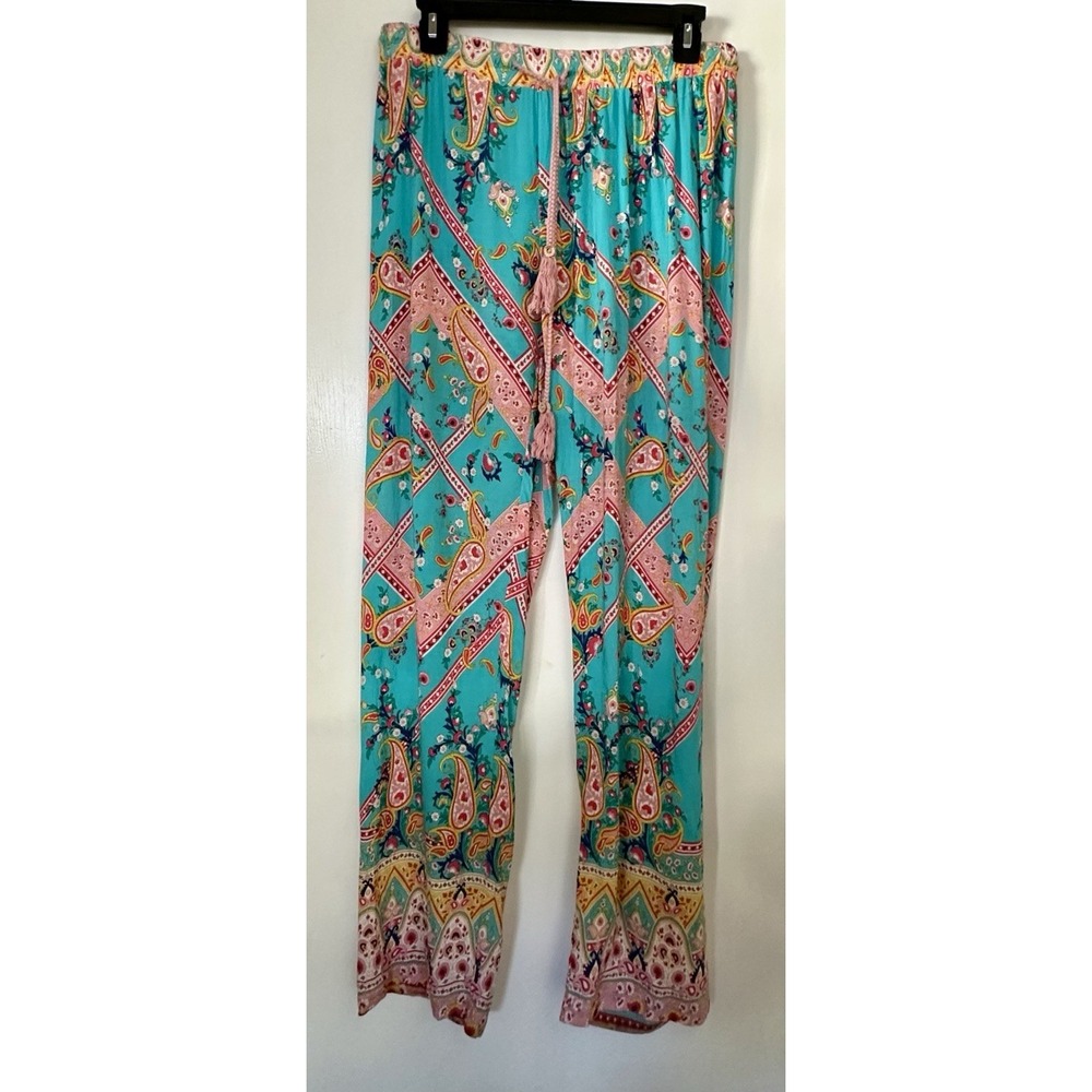 Paparazzi Lightweight Colorful Wide Leg Palazzo Pants Large Drawstring